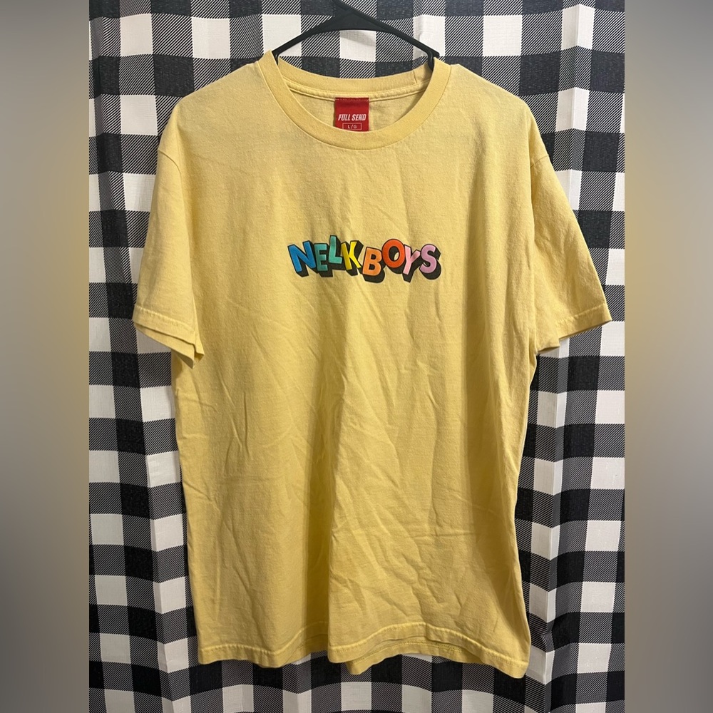 Nelk Boys rainbow lettering T shirt